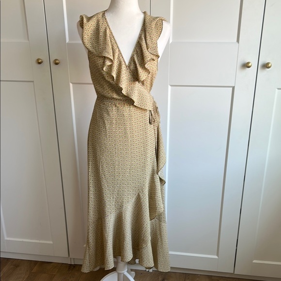 Max Studio Yellow Heart Ruffle Midi Wrap Sleeveless Dress | Medium - Picture 2 of 8